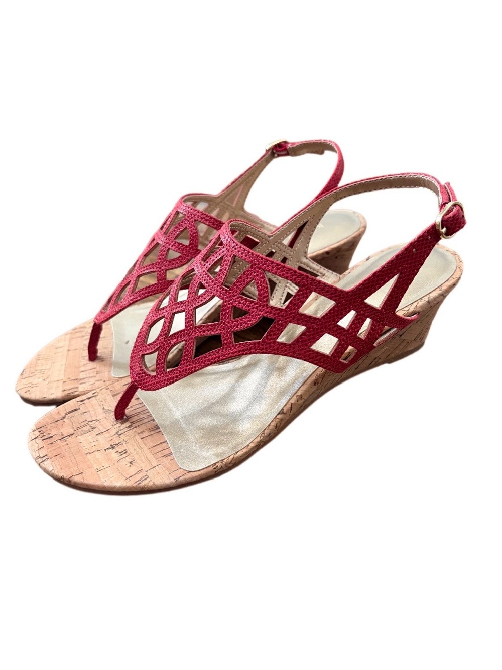 Kelly & Katie Annalissa Red Faux Leather Wedge Cork Heel Sandals